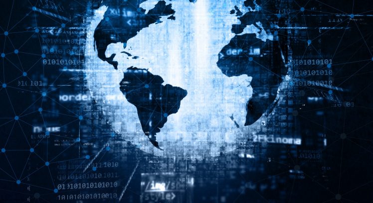 3D background with globe and programming code