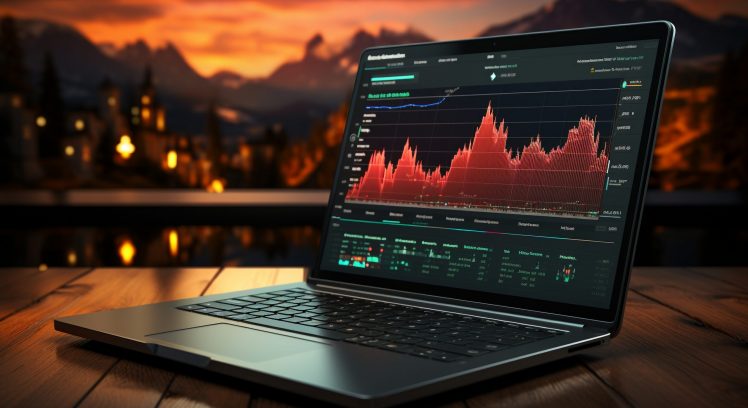 Businessman working on laptop, analyzing data for successful investment growth generated by artificial intelligence