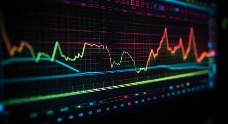 Glowing blue pulse trace on computer monitor symbolizes healthy heartbeat generated by artificial intelligence