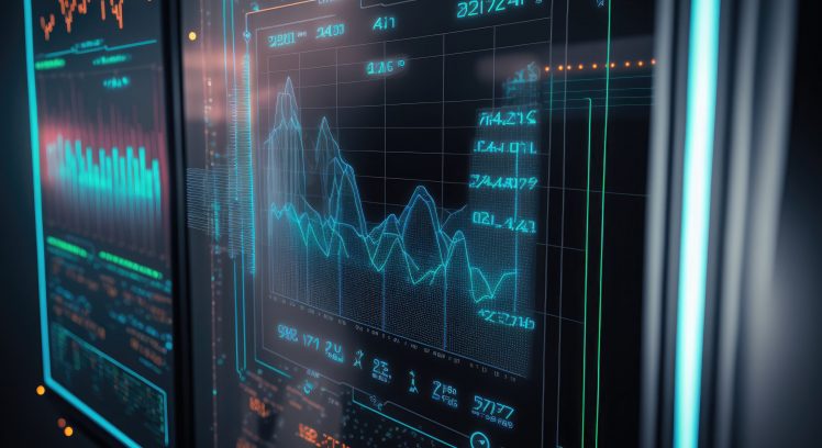 Stockmarket online trading chart candlestick on crypto currency platform.Computer screen closeup background.